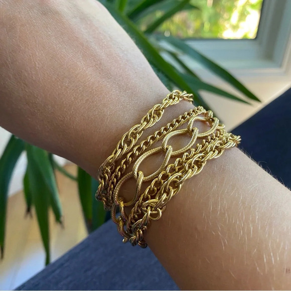 80s Disco Glam 5 Strand Flashy Gold Tone Bracelet - Picture 3 of 14